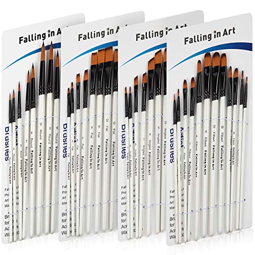 Falling in Art Nylon Painting Brushes Sets, 48 PCS Artist Paintbrushes for Watercolor, Acrylic, Craft, Oil, Gouache, Face Body Painting - size: 48 Pcs Mix Nylon