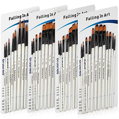 Falling in Art Nylon Painting Brushes Sets, 48 PCS Artist Paintbrushes for Watercolor, Acrylic, Craft, Oil, Gouache, Face Body Painting - size: 48 Pcs Mix Nylon