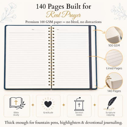 Only Zest Hardcover Blank Christian Notebook – 140 Pages - Matthew 17:20 | Lined Pages with Bible Verse Cover – Inspirational Writing Spiral Notebook for Bible Study, "Faith Can Move Mountains", Black - color: Faith_Black