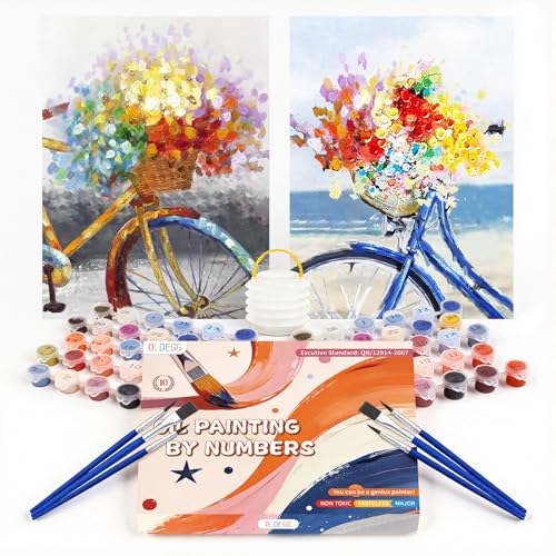 OLDEGG Coastal Bicycle Floral Paint by Numbers Kit for Adults,2 Pack Paint by Number Canvas for Adults with All Art Supplies,DIY Acrylic Adult Paint by Numbers for Gift Home Decor 12x16 Inch - color: Colorful Bicycle 2Pack canvas