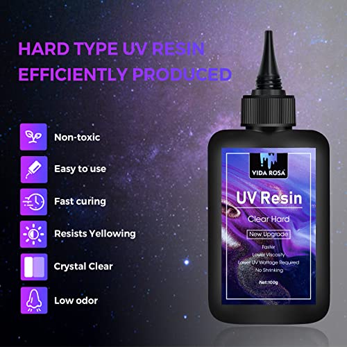 VIDA ROSA 200g UV Resin Kit with Upgraded UV Light 24W,Silicone Stir Rod, Measuring Cup and Silicone Pad-Ultraviolet Epoxy Resin Hard,UV Resin Starter Jewelry Making Kit for Craft Beginner - size: 200g UV Resin kit