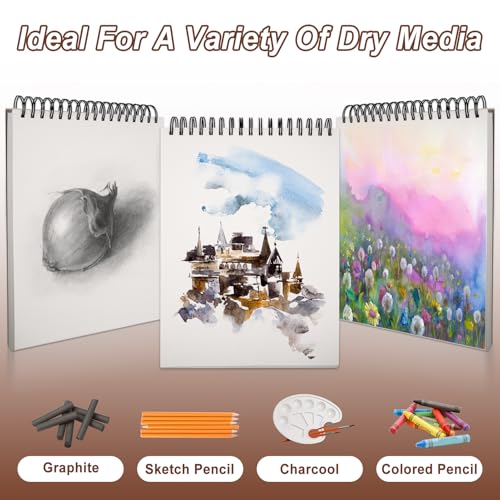 TKOOFN 5 Pack 9" x 12" Sketch Book Bulk (500 Sheet Total), Top Spiral Bound Premium Sketchbook Drawing Pads(68lb/100gsm), Acid-Free Painting Paper Drawingbook for Adults Kids Artists Beginners - color: 5 Pack, size: 9" x 12"