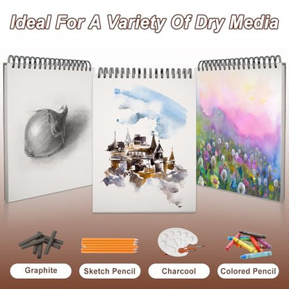 TKOOFN 5 Pack 9" x 12" Sketch Book Bulk (500 Sheet Total), Top Spiral Bound Premium Sketchbook Drawing Pads(68lb/100gsm), Acid-Free Painting Paper Drawingbook for Adults Kids Artists Beginners - color: 5 Pack, size: 9" x 12"