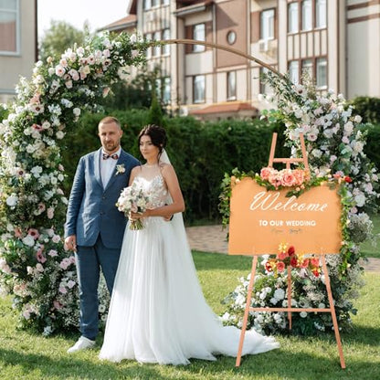 CroBlissful Rose Gold 50" Easel Stand for Wedding Sign 3 Tier Height Metal Display Easel with Adjustable Chain Heavy Duty Floor Display Stand Tripod for Painting Wedding Sign Party Poster - color: Rose Gold