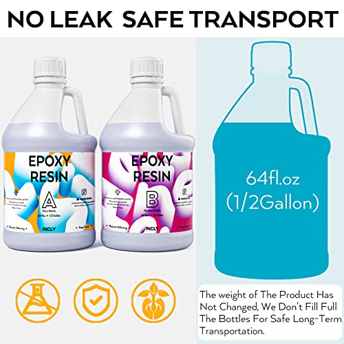 INCLY 1 Gallon Epoxy Resin Kit - Crystal Clear, Bubbles Free, UV Resistant, Food Safe for Coating & Casting, Table Top, Wood, Jewelry, Mica Pigment Powder, Art, Craft, 1:1 Ratio - size: 1 Gallon