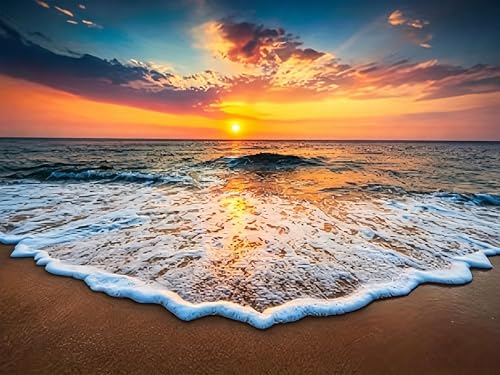 BYGFHLYW Diamond Painting Kits for Adults, Ocean Beach Sunset Landscape 5D Diamond Art Kit, DIY Round Gem Crystal Diamond Paint by Number for Home Wall Decor Present 12x16Inch - color: KM1108-1