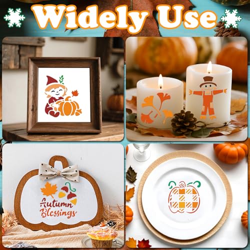 72 PCS 3x3 Inch Thanksgiving Stencils for Painting - Pumpkins, Gourds, Autumn Leaves, Wheat, Turkey Reusable Thanksgiving Painting Templates on Wood, Glass, Fabric, Window Door Decor DIY Decoration - style: 72PCS Thanksgiving