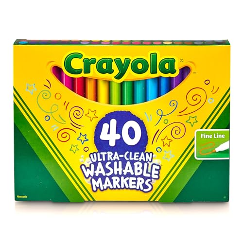 Crayola Ultra Clean Fine Line Washable Markers (40ct), School Supplies, Classroom Teacher Must Haves, Homeschool Essentials, Gifts for Kids, Ages 3, 4, 5 - size: 1 Count (Pack of 1), style: Fine Line Markers
