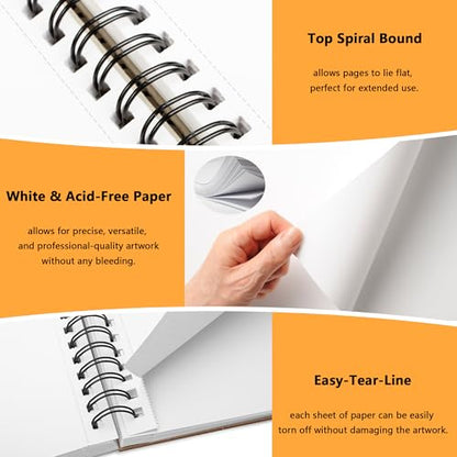 WINNER 9" x 12" Sketch Book 4 Pack, 400 Sheets Spiral Bound Art Sketchbook, 68lb/100gsm White Acid Free Drawing Pad, Sketching Drawing Writing Sketch Pad for Kids, Adults & Artists, Art Supplies - color: Brown, size: 9"x12"