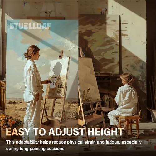Large Solid Beech Wood Painting Easel with Storage Drawer and Palette (60"~75" H), H-Frame Foldable Wooden Easel Stand with Signature Box for Adults and Students, Holder up to 36'' - style: Easel Pro