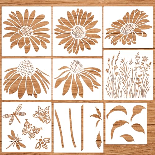 Large Flower Stencils for Painting on Wood Fence Stencils for Outdoors Reusable Daisy Cone Flower Stencil for Painting on Wall Canvas Fabric Furniture - style: Daisy Coneflower