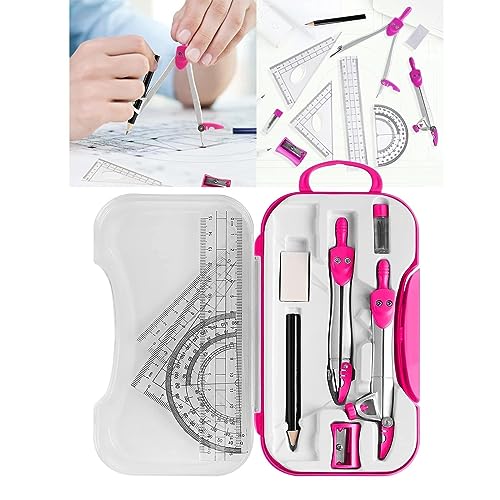 AMONG Drafting Kits Mathematical Geometry Kit Protractor Compass Set Triangle Ruler Stationery Eraser Drawing Tool Engineering Office Tools Geometry Tool Set (Color : Pink) - color: Pink