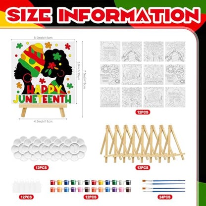 Cinrobiye 12 Pcs Juneteenth Canvas Craft Kit, DIY Pre Drawn Canvas Painting Activity Set with Easels Brushes and Aprons, Freedom Day Classroom Arts and Crafts Supplies for Group Event
