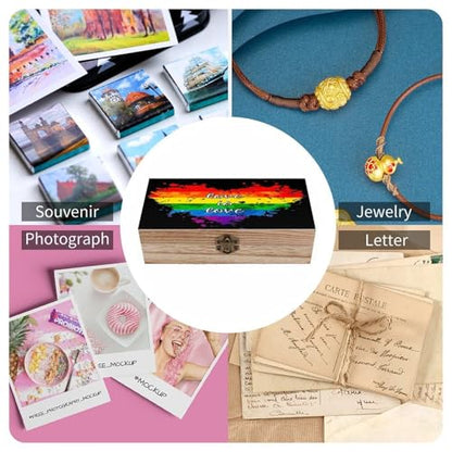 Rainbow Pride Love Is Love Jewelry Box Wooden Rustic Multi-Purpose Organizer with Front Clasp for Jewelry, Crafts, Accessories & Small Items - color: style-4