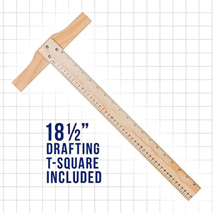 U.S. Art Supply Large 20-1/2" x 16" Wooden Drawing Board, Adjustable Table Top Easel for Painting and Drawing - Drafting Board with 5 Angles, T-Square, Pencil Ledge, Locking Storage Drawer