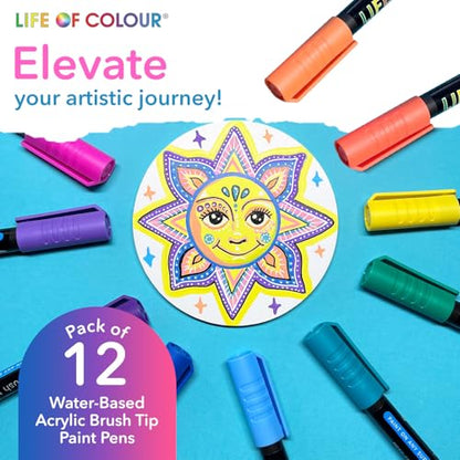 Life of Colour - Vivid Brush Tip Acrylic Paint Pens | Vibrant & Neon acrylic paint pens with flexible brush tips for wood, fabric, glass, ceramic, rocks & canvas. - style: Vivid Fine Tip Markers