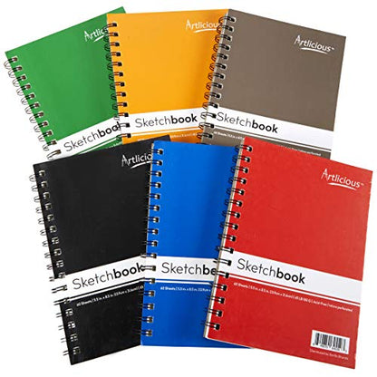 Artlicious Sketch Book 6 Pack - 5.5" x 8.5" - Small Spiral Sketch Books - Drawing Notebook - Sketchbook for Drawing Art - 6 Pack 360 Sheets White Paper