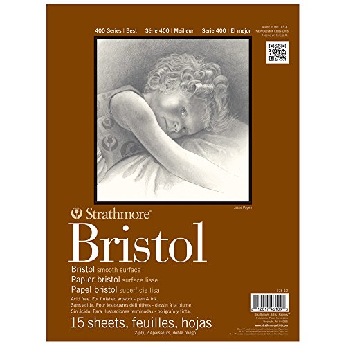 Strathmore 400 Series Bristol Paper Pad, Smooth, Tape Bound, 9x12 inches, 15 Sheets (2-ply) - Artist Paper for Adults and Students - Markers, Pen and Ink - color: Smooth, 2 Ply, size: 9x12