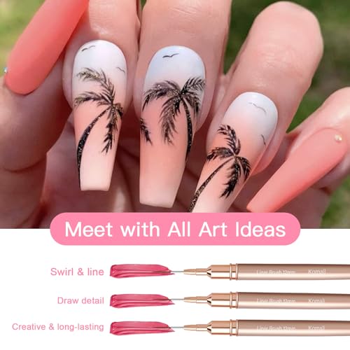 Komall Metallic Nail Art Brushes, 5Pcs Liner Brush Set, UV Gel Polish Painting Art Design Pen for Long Lines, Thin Details, Fine Drawing Sizes 4/8/12/20/25mm(Champagne Gold) - color: Champagne Gold