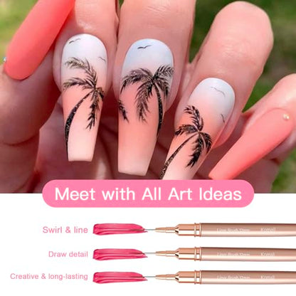 Komall Metallic Nail Art Brushes, 5Pcs Liner Brush Set, UV Gel Polish Painting Art Design Pen for Long Lines, Thin Details, Fine Drawing Sizes 4/8/12/20/25mm(Champagne Gold) - color: Champagne Gold