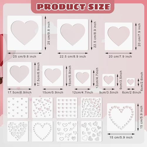 JarThenaAMCS 16Pcs Heart Shaped Stencils Assorted Stencils Reusable Love Heart Plastic Drawing Painting Template for Mother's Day Valentine's Day DIY Art Craft Painting on Wood - style: Heart