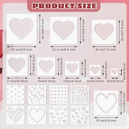 JarThenaAMCS 16Pcs Heart Shaped Stencils Assorted Stencils Reusable Love Heart Plastic Drawing Painting Template for Mother's Day Valentine's Day DIY Art Craft Painting on Wood - style: Heart