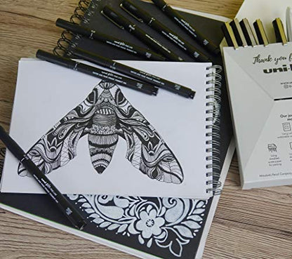 uni-ball Uni Pin Black Fineliner Art Pens. Premium Assorted Nib Sizes + One Gel Pen For Precise Sketch, Handwriting & Technical Drawing. Permanent Fade and Waterproof Super Ink. Set of 14 Pens