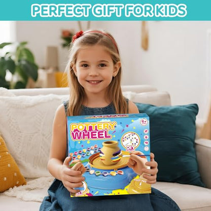 Cmiolacuna Pottery Wheel for Kids, Complete Kit with Air-Dry Clay，Ages 8-12 | Beginner pottery kit with air-dry clay, 12 paints, clay tools and apron - no kiln needed, screen-free craft gift ages 8-12 - color: Blue