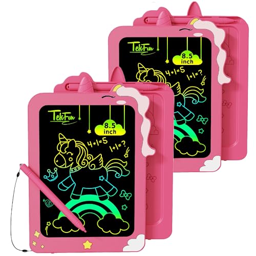 TEKFUN Toddler Girl Toys, 2 Pack LCD Writing Tablet for Kids, Doodle Board Dinosaur Toys, Travel Essentials Toy for 3 4 5 6 Year Old Boys Girls, Easter Birthday Christmas Gift (8.5inch Pink&Pink) - color: Pink*2, size: 8.5in