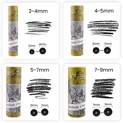 Willow Charcoal Sticks, Natural Willow Charcoal for Artists, Beginners, or Students of All Skill Levels, Great for Sketching, Drawing, and Shading, Approx 4-5mm in Diameter, Pack of 25