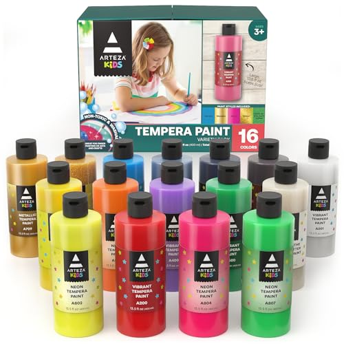 ARTEZA Acrylic Pouring Paint Set – 4 Aqua Tones, 4 Fluid Ounce Bottles, Pre-Mixed Acrylic Paint for Canvas, Wood, Paper, Glass and Art Projects