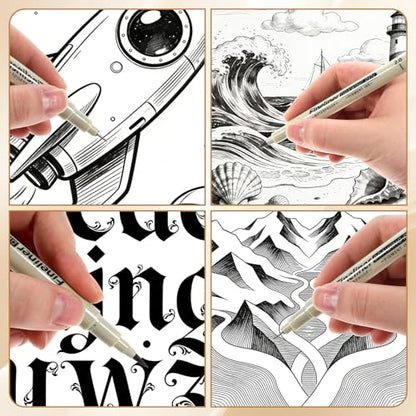 12 Pcs Fineliner Drawing Art Pens Black Waterproof Pigment Ink Set Outlining Archival Quality Markers Thin No Bleed Smooth Supplies for Artists Manga Calligraphy Journaling Illustration