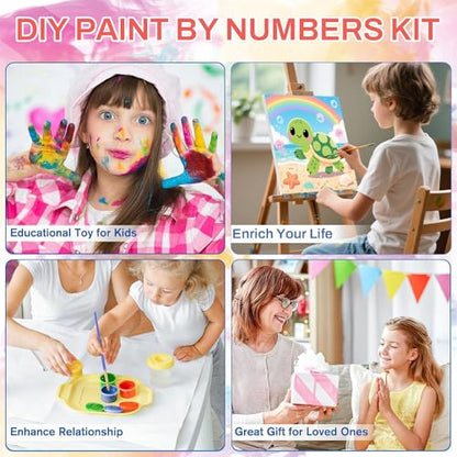 WEMEON Sea Turtles Paint by Numbers Kit for Kids with Frame and Easel, Easy Paint by Numbers Kits for Kids Ages 4-6, Small Painting by Number for Birthday Gift, Painting Party(10X10inch) - color: DMBK-0006-US(10X10inch)