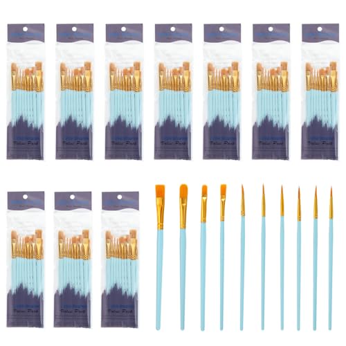 PATIKIL Paint Brushes Set, 100Pcs Acrylic Paint Brush Nylon Hair for Watercolor Oil Painting Miniature Detailing Rock Painting, Blue - color: Blue