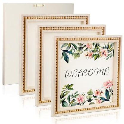 Wenqik 4 Pack Beaded Wood Canvas Panels Unfinished Wooden Blank Framed Signs Boho Style Panel Boards Square Plaques for DIY Crafts Painting Pouring Drawing Art Projects(12 x 12 Inch) - size: 12 x 12 Inch