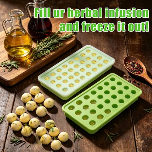 AIERSA 2Pcs Silicone Molds for Herb-Infused Oil Cubes, 32 Cavity Candy Gummy Molds with Lids & 2 Droppers for DIY Circular Gummies, Homemade Herbal Blocks, Jello, Pralines Caramels - color: round 2pcs