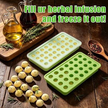 AIERSA 2Pcs Silicone Molds for Herb-Infused Oil Cubes, 32 Cavity Candy Gummy Molds with Lids & 2 Droppers for DIY Circular Gummies, Homemade Herbal Blocks, Jello, Pralines Caramels - color: round 2pcs