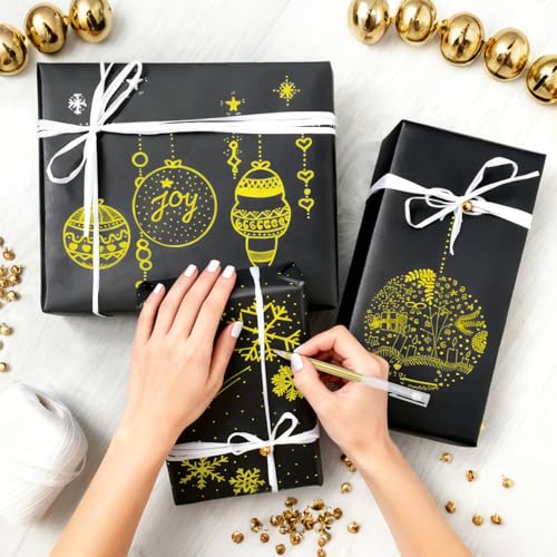 ZSCM 5 Pack Gold Acrylic Ink Pens for Drawing, Fine Point Gold Gel Pens, Brush Tip Markers，Dual-Tip Opaque Acrylic Markers for Black Paper Highlighting Drawing, Sketching, Illustration, Card Making
