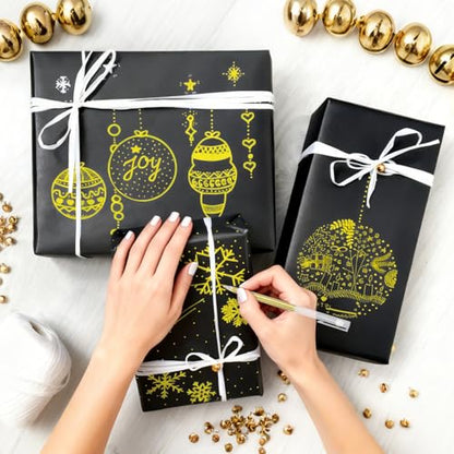 ZSCM 5 Pack Gold Acrylic Ink Pens for Drawing, Fine Point Gold Gel Pens, Brush Tip Markers，Dual-Tip Opaque Acrylic Markers for Black Paper Highlighting Drawing, Sketching, Illustration, Card Making