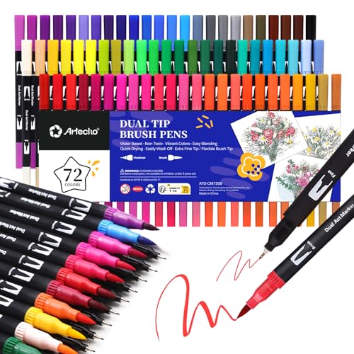 Artecho 72 Colors Markers for Adult Coloring Books, Dual Tip Markers for School, Fine and Brush Tip for Adults Coloring Books, Calligraphy, Drawing, Sketching - style: 72 colors