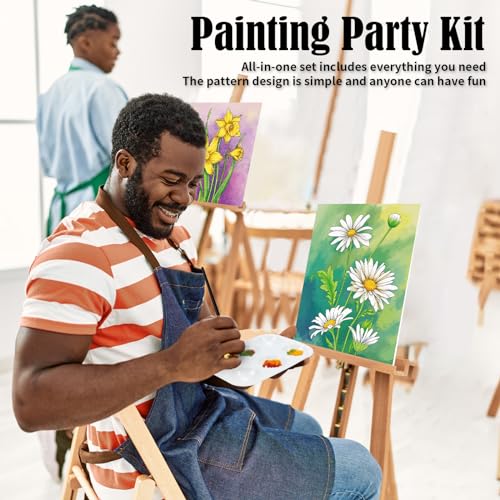 VOCHIC 4 Pack Sip and Paint Kit, Pre Drawn Canvas for Painting for Adults Kids Pre Printed Canvas to Paint Party Supplies Girls Night Games Date Night Art Set Flower Theme 8x10 in - size: 8x10, style: style 9