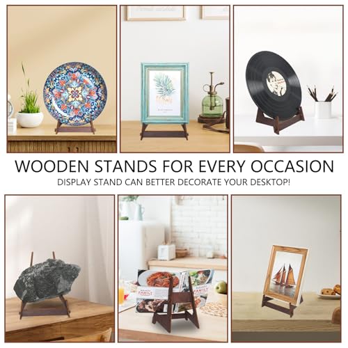 8 Inch Wooden Plate Holder Display Stands - Frame Holder for Book, Picture, Plaque, Decorative Plate, Photo and Platter, Tabletop Art (2 Pack)