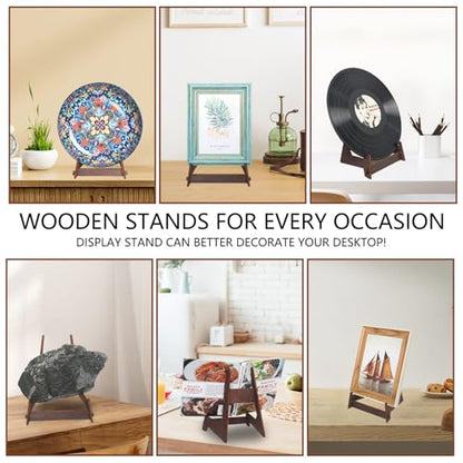 8 Inch Wooden Plate Holder Display Stands - Frame Holder for Book, Picture, Plaque, Decorative Plate, Photo and Platter, Tabletop Art (2 Pack)