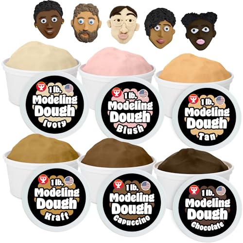 Hygloss Play Modeling Dough for Kids – Multicultural Skin Tones – Safe & Non-Toxic Sensory Dough for Arts & Crafts – Play Clay for Toddler Activities, Preschool Classroom Must-Haves (6 Tubs x 1lb.) - color: 6 Assorted Colors, size: 1-Pound