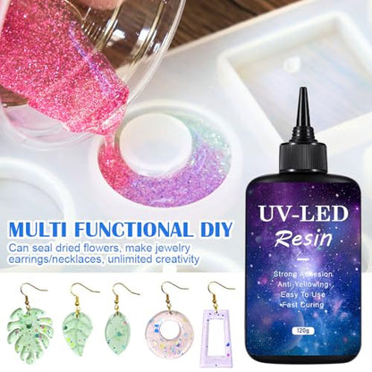 SolaraGlaze UV Resin Jewelry Making Kit with UV Lamp and Casting Tools 360g Crystal Clear&Low Odor DIY Jewelry Making Resin Kits, Resin Starter Kit for Keychain, Hair Clip and Earring