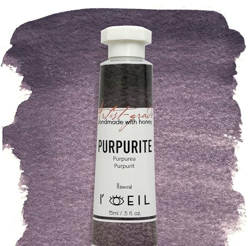 L'oeil (Genuine Minerals) Professional Artist Grade Extra Fine Handmade Watercolor 15ml Paint Tube, 0.5 Fl Oz, Natural Granulation, Rich Colour Luminosity, Lightfast Non-fading, Archival Quality (Purpurite) - color: Purpurite