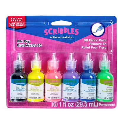 Scribbles Dimensional Fabric Paint 6/Pkg - 80'S Pop - color: 80s Pop