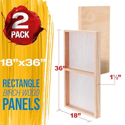 U.S. Art Supply 18" x 36" Unfinished Cradled Wood Panels for Painting, Gallery 1-1/2" Deep (2 Pack) - Artist Depth Wooden Wall Canvases - Mixed-Media Craft, Acrylic, Oil, Encaustic, Paint Pouring - size: 18" x 36"