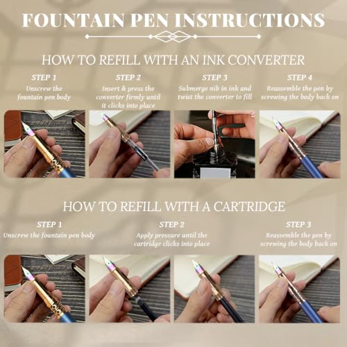 YUNCHUN Refillable Fountain Pen Medium Nib, Fancy Ink Pen with 10 Black & 10 Blue Ink Refills Cartridges, Cool Ink Pens for Writing, Business Metal, Best Gift Set for Men & Women, Blue - color: Blue, style: Medium Point
