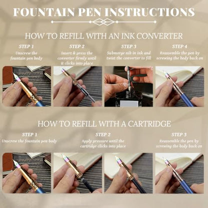 YUNCHUN Refillable Fountain Pen Medium Nib, Fancy Ink Pen with 10 Black & 10 Blue Ink Refills Cartridges, Cool Ink Pens for Writing, Business Metal, Best Gift Set for Men & Women, Blue - color: Blue, style: Medium Point
